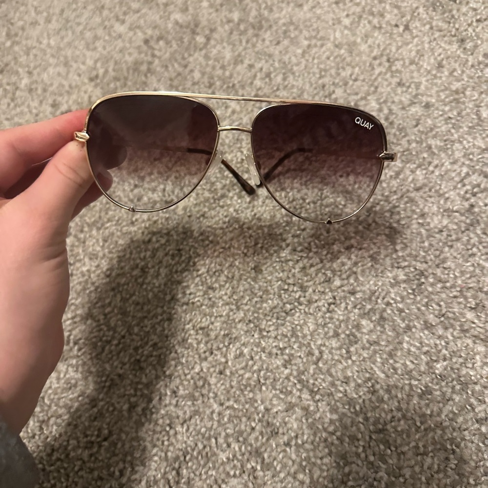 Quay Australia Gold Aviator Sunglasses with Gradient Brown Lenses